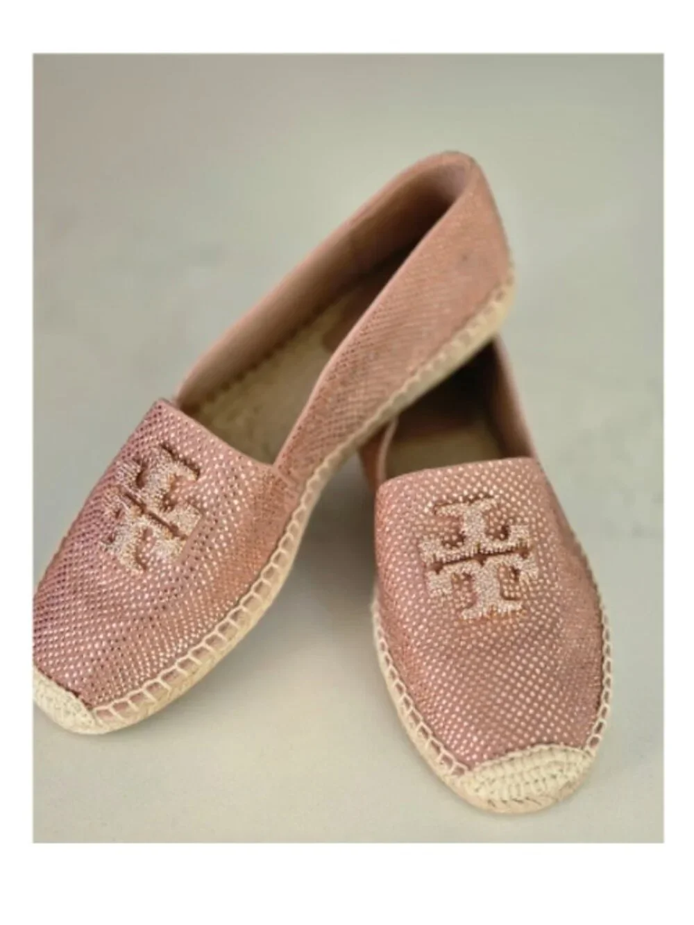 NEW Tory Burch Everly Suede Rhinestone Espadrille sz 9 Rose Gold Malva